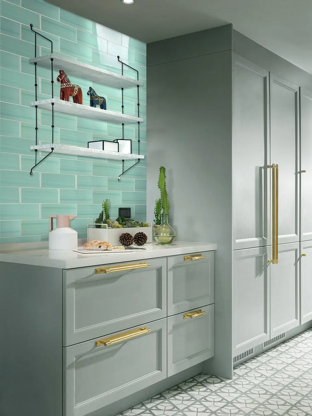 WS Tiles - Hand Painted Light Teal 4 in. x 12 in. Individual Glass Subway Wall Tile (5 sq. ft / Case), photo 2 of 4