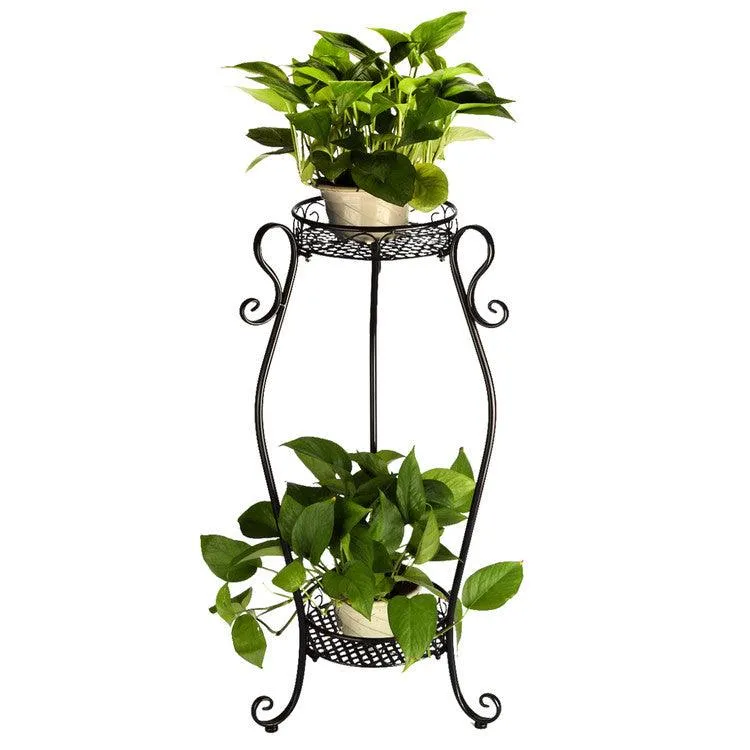Dazone Demountable Metal 2 Tiers Plant Rack Indoor Floor Model Potted Plant Stand Black, photo 5 of 7