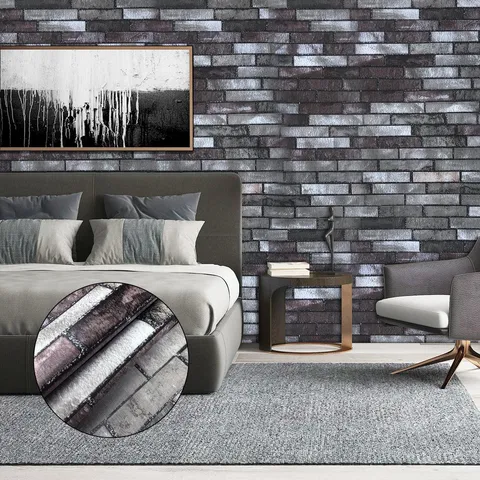 Stone Peel and Stick Wallpaper - Roll Waterproof Self-Adhesive Contact Paper Removable Shelf Paper PVC Wall Paper Covering – 1.48ⅹ16.4ft - Grey Brick(Plastic Scraper Included)