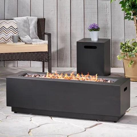 Reign Outdoor Rectangular Fire Pit with Tank Holder, Brushed Brown