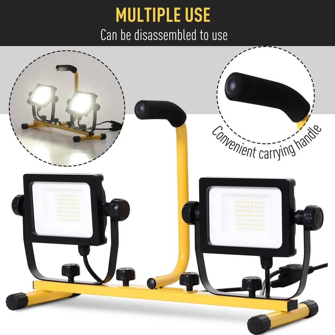 HOMCOM 8,000 Lumen LED Work Lights Dual Head Weather Resistant with Tripod Stand, photo 3 of 10