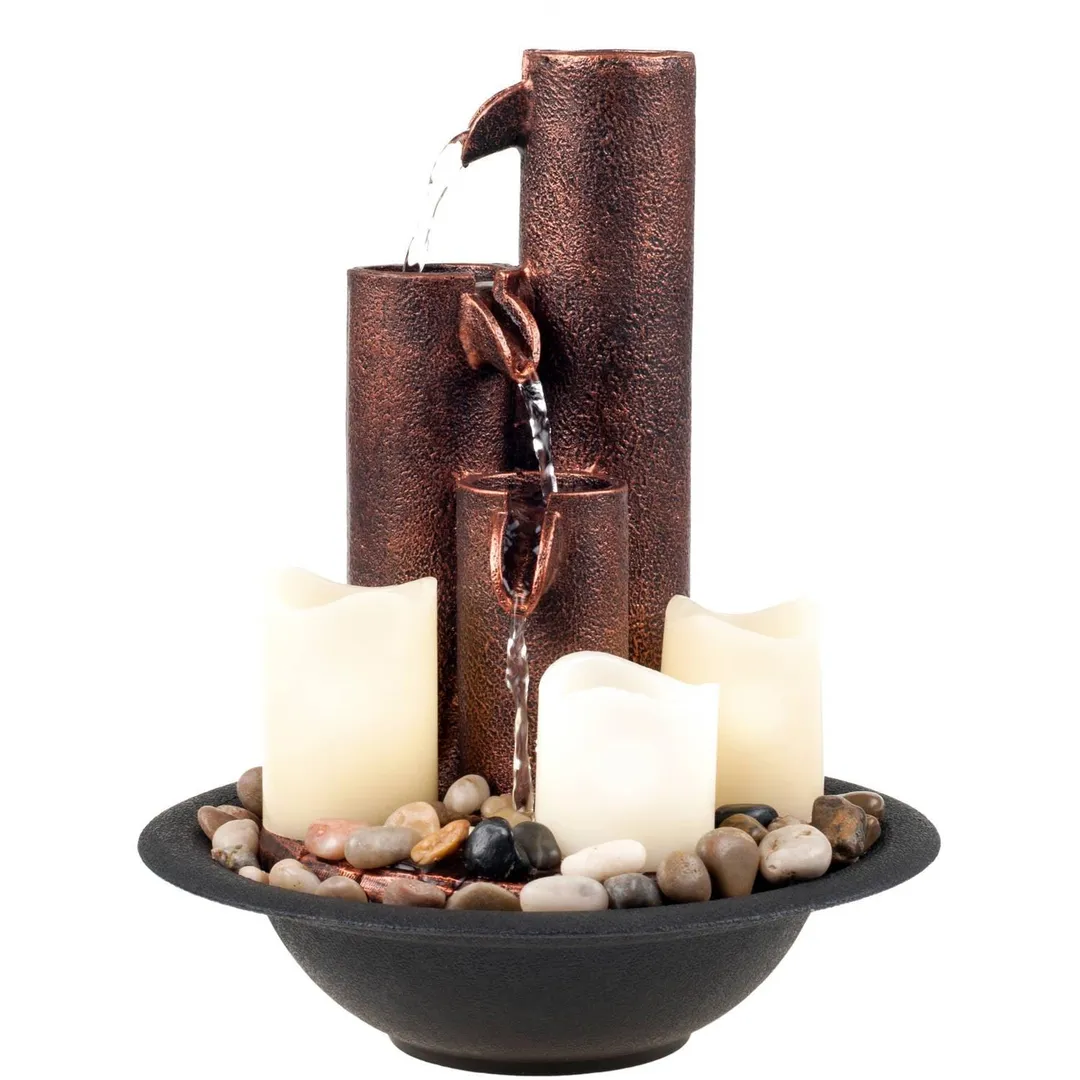 Indoor Water Fountain With LED Lights- Lighted Tired Column Tabletop Fountain With Candles and Soothing Sound for Office and Home Decor By Pure Garden, photo 2 of 3