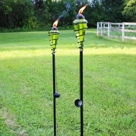 Sunnydaze 2-in-1 Swirling Metal Glass Outdoor Lawn Torch Set of 4 - Green