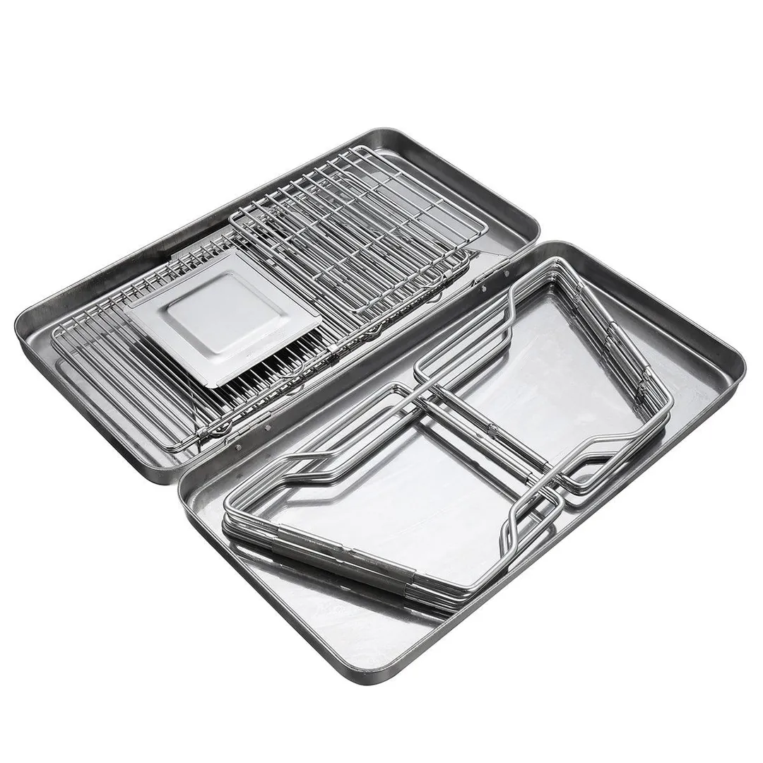 Mini Barbecue Grill Portable Folding Charcoal Barbecue DeskTabletop Outdoor Stainless Steel Smoker BBQ Garden Terrace Camping Travel (12x12x9inch) Hiking Picnics (Silver), photo 5 of 11