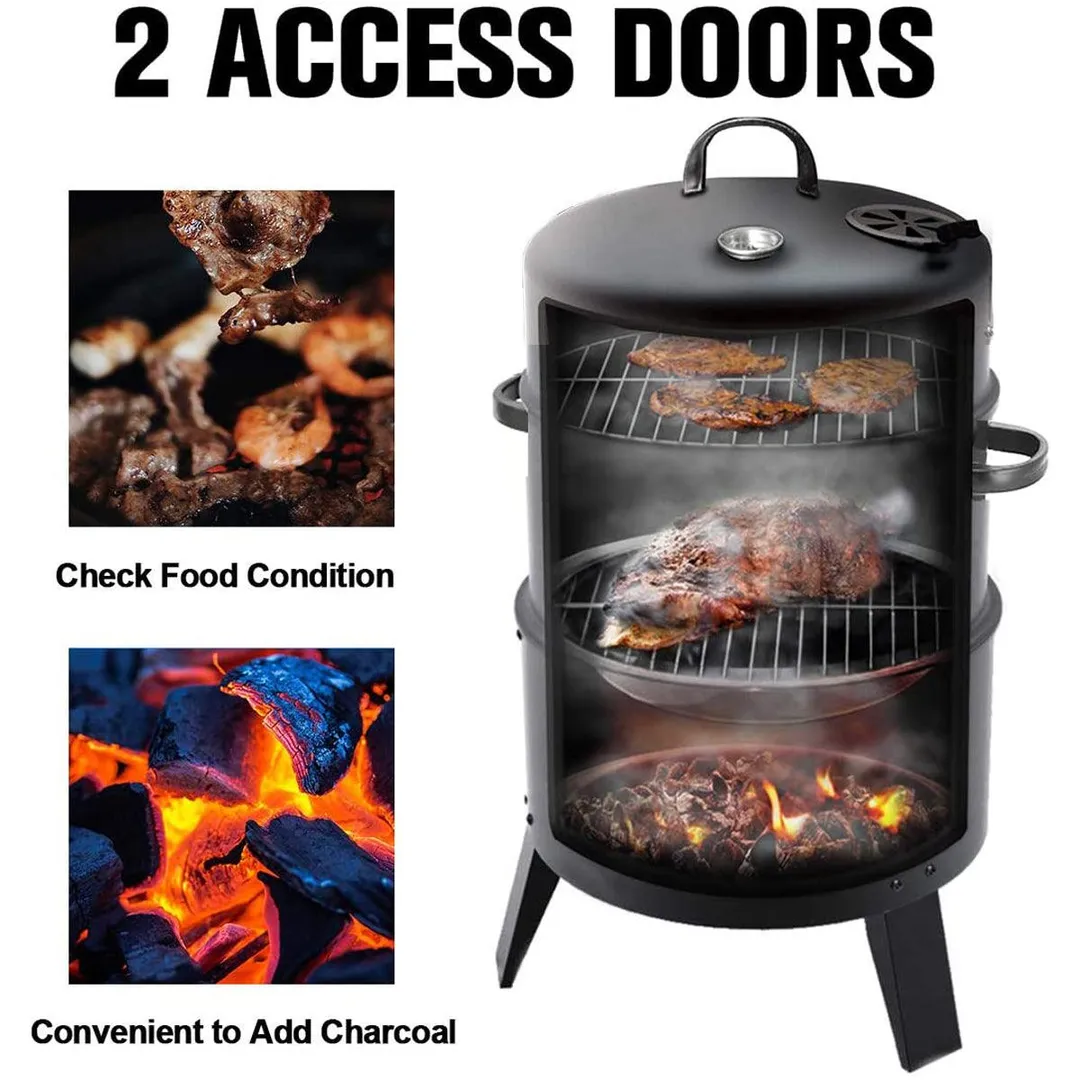Portable Charcoal Grill 2 tier Outdoor Stove Grills Multifunctional Fire Pit 20" Complete Smoker for Camping Barbecue, Black, photo 3 of 7