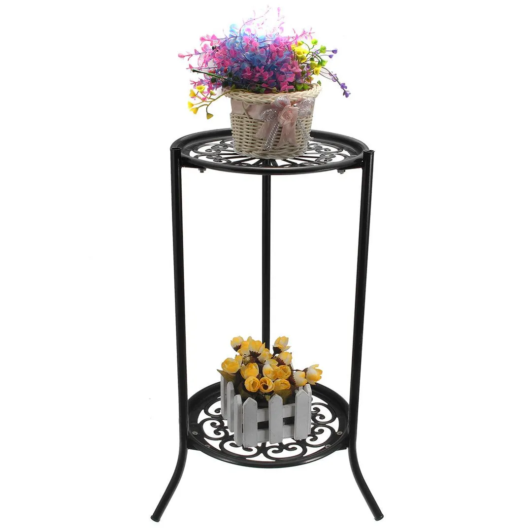 2-Tier Elegant Metal Plant Stand Shelf Flower Pot Rack Holder Indoor Outdoor Black White, photo 2 of 7
