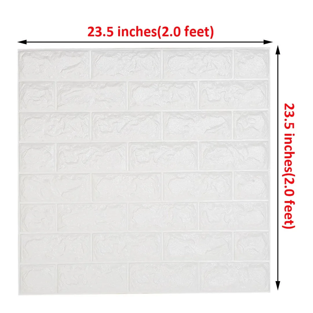 NK HOME 4 Sq.Ft Peel and Stick 3D Wall Stickers Panels White Brick Wallpaper Bedroom Living Room Modern Wall Decal Accent Background TV D��cor, photo 5 of 7