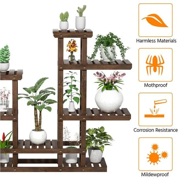 38" Wood Plant Stand Flower Display Shelf Stand 6 Tier for 8 Potted Plants Indoors/Outdoors, photo 6 of 9