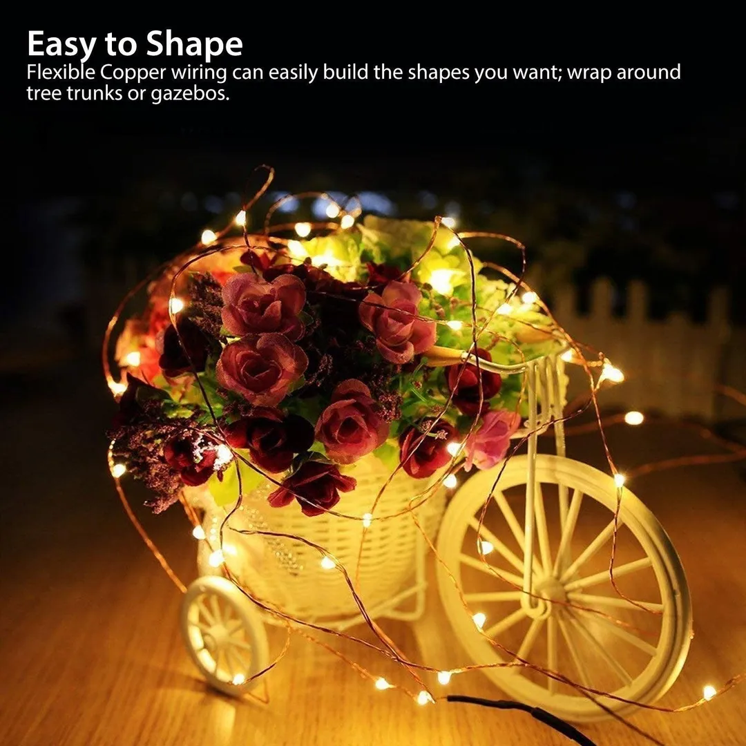TSV 2/1PCS TSV Solar Powered String Lights outdoor, 100LED 10M/ 33Ft Solar Fairy Lights 2 Modes Waterproof Outdoor/Indoor Garden Lights Copper Wire Lighting for Wedding, Patio, Yard, Festoon, Christmas, photo 6 of 9