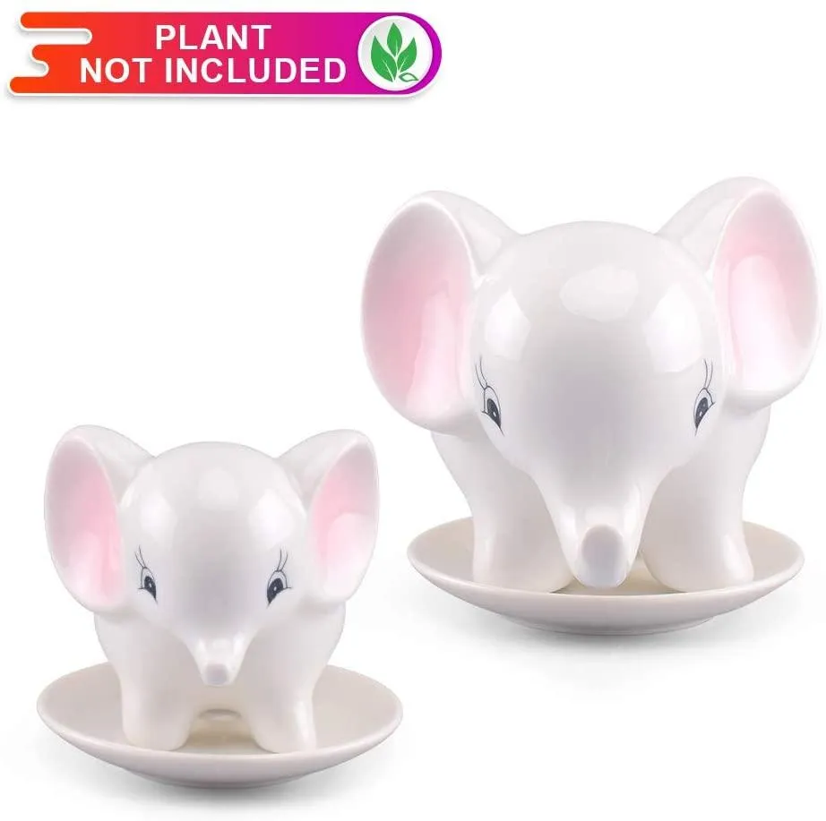 Succulent Pots - 2PCS Elephant Flower Pots Mother Elephant with Baby Elephant Ceramic Succulent Planter Plant Window Boxes with Tray for Indoor Outdoor Cactus Succulent Plant, photo 3 of 9