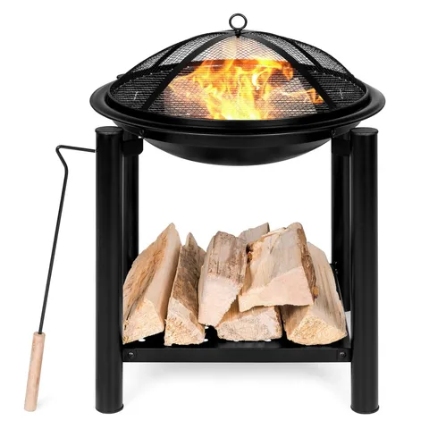 21.5 inch Patio Fire Pit Bowl w/ Storage Shelf, Cover, Poker