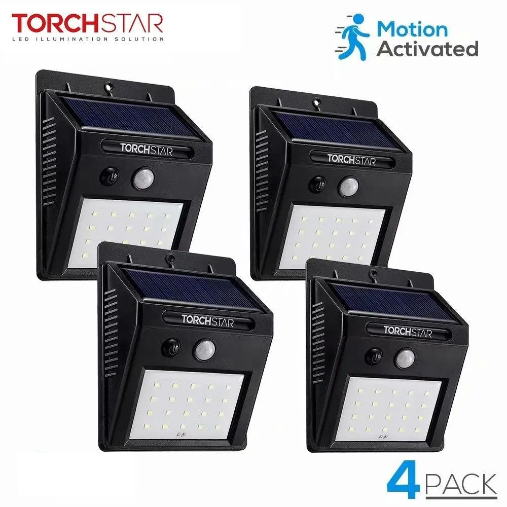 TORCHSTAR LED Solar Motion Sensor Lights, Wireless Outdoor Wall Lights, Outdoor Security Wall Mount Light for Garden, Patio, Black, Pack of 4, photo 5 of 8
