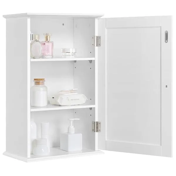 SmileMart Wall Mounted Wooden Storage Cabinet with 3 Tiers Storage Shelves for Kitchen/Bathroom/Living Room, White, photo 3 of 10