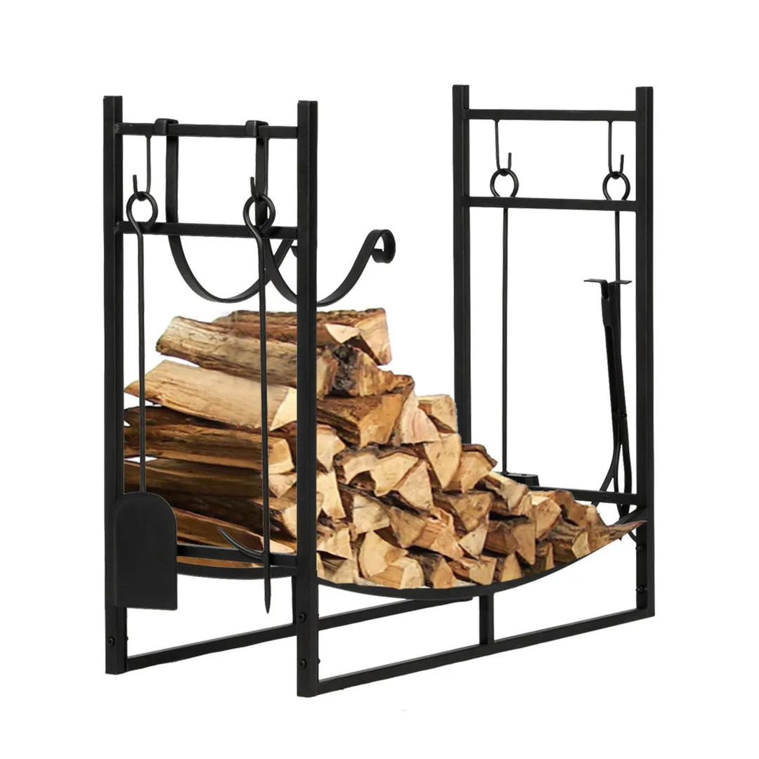Winado 35 in. Outdoor Steel Firewood Log Rack Wood Storage Holder for Fireplace w/ Tools & Brackets, photo 3 of 6