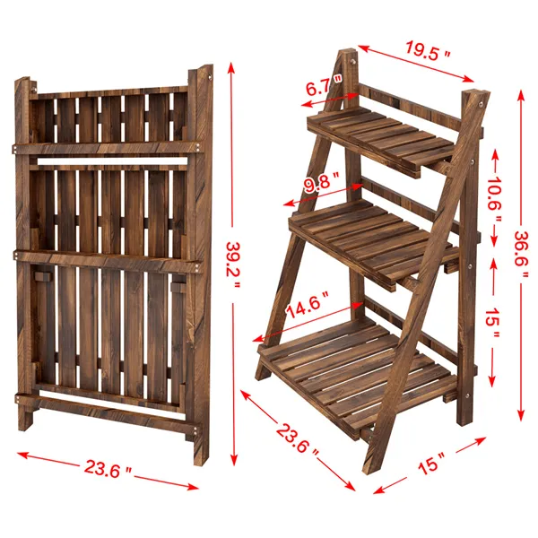 3 Tier Folding Wooden Flower Stand Plant Display Stand Nature Plant Shelf for Living Room Balcony Patio Yard Indoors & Outdoors, photo 13 of 13