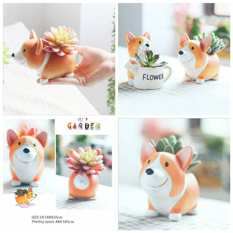 ENJOY DIY Resin Succulent Plants Flower Pot Planter Lovely Corgi Garden Plants Vase Potted Flowers Desk Garden Supplies, photo 4 of 5