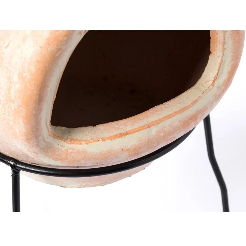 Vintiquewise Outdoor Clay Chiminea Sun Design Charcoal Burning Fire Pit with Metal Stand, photo 6 of 8