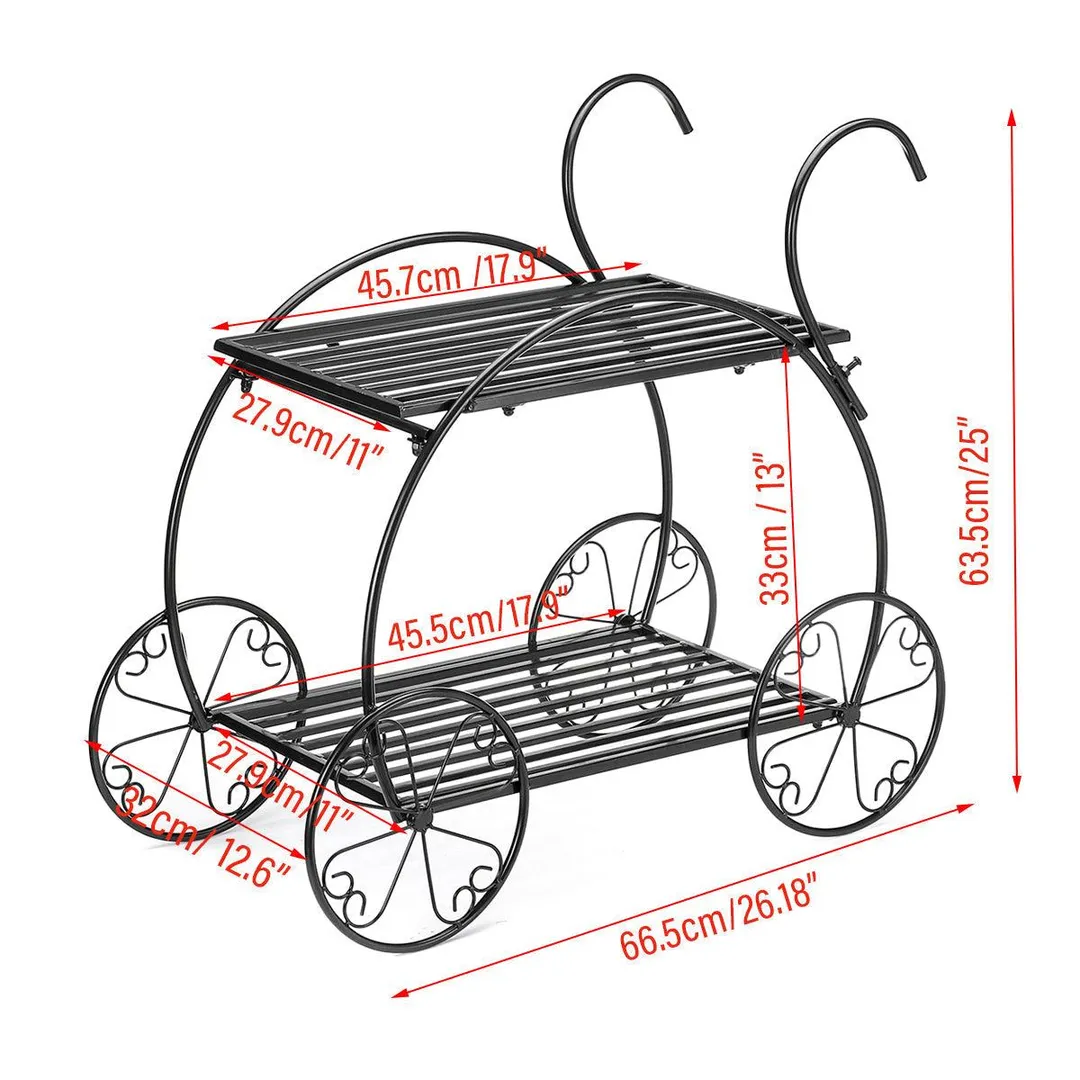 Indoor Outdoor Plant Stand, Cart Shape Metal Potted Plant Holder, Rustproof Iron Art Flower Pot Holder, Decorative Plant Holder for Home, Garden, Patio, Housewarming, photo 6 of 10