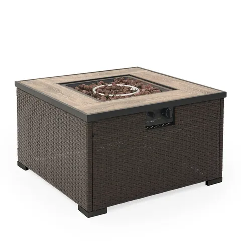 Wadeview 31 in. Gas Square Wicker Fire Pit Table