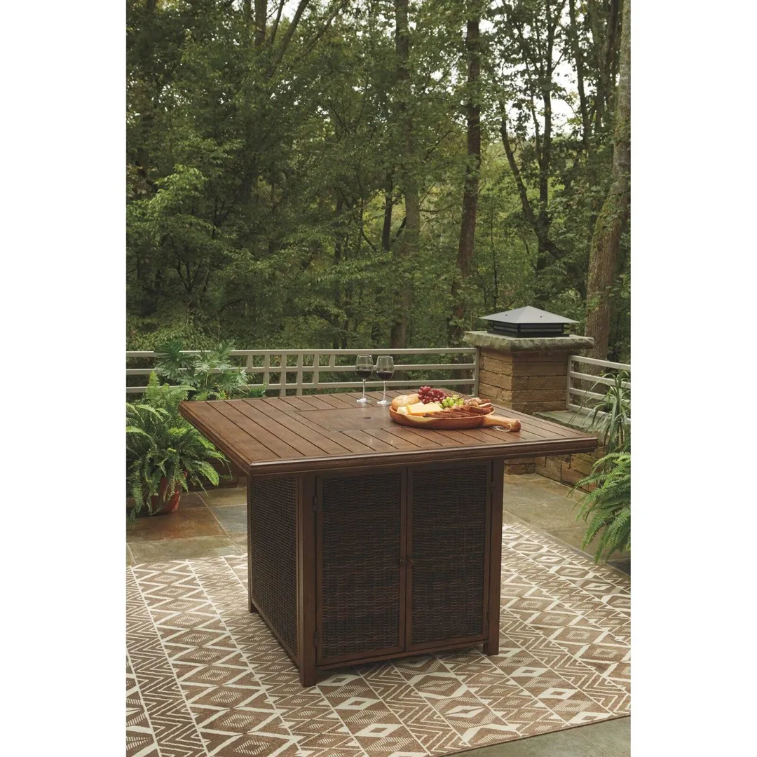 Ashley Furniture Paradise Trail Patio Fire Pit Pub Table in Brown, photo 7 of 9