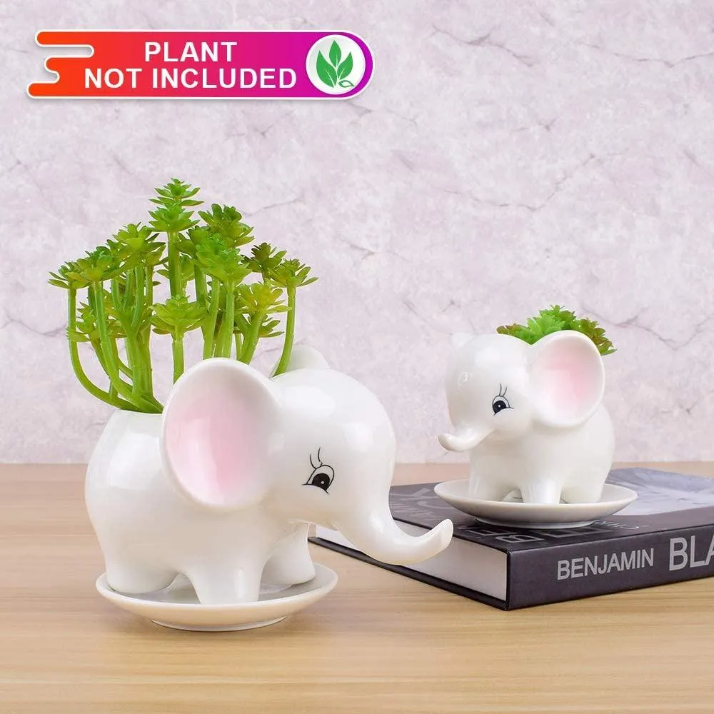 Succulent Pots - 2PCS Elephant Flower Pots Mother Elephant with Baby Elephant Ceramic Succulent Planter Plant Window Boxes with Tray for Indoor Outdoor Cactus Succulent Plant, photo 5 of 9
