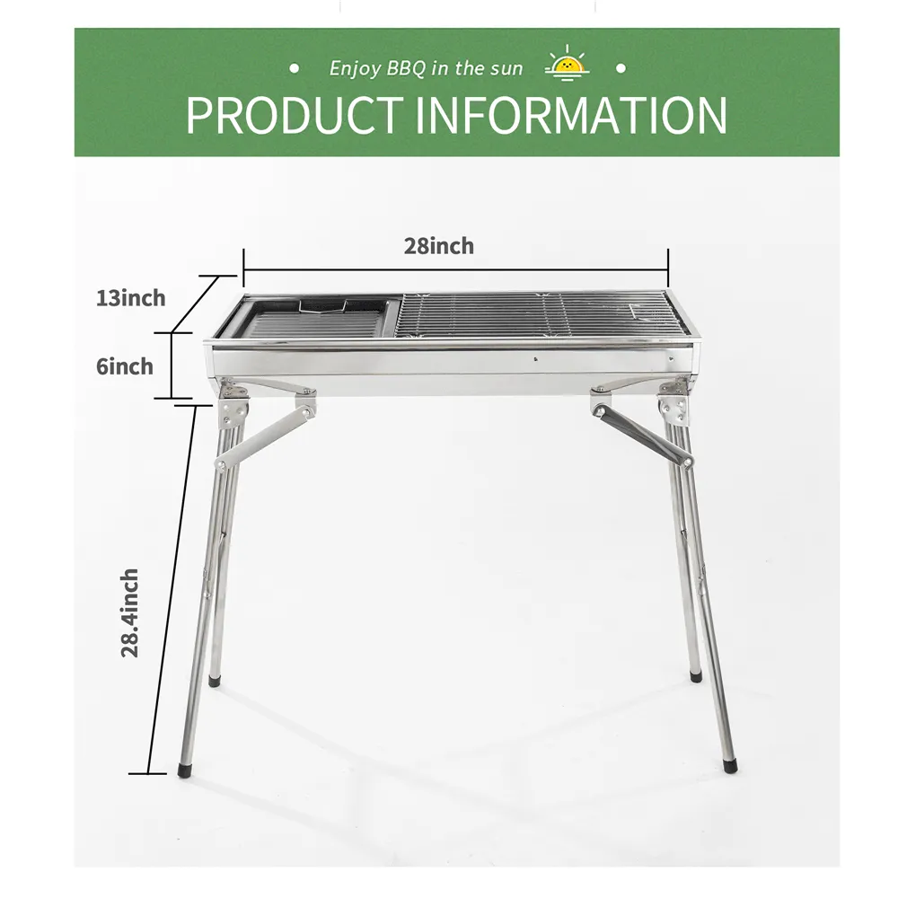 28” Steel Portable Folding Outdoor Tabletop Charcoal Barbecue Grill Stainless Steel for Pit Patio Backyard Meat Cooker Smoker Outdoor Camping Picnics, photo 3 of 8