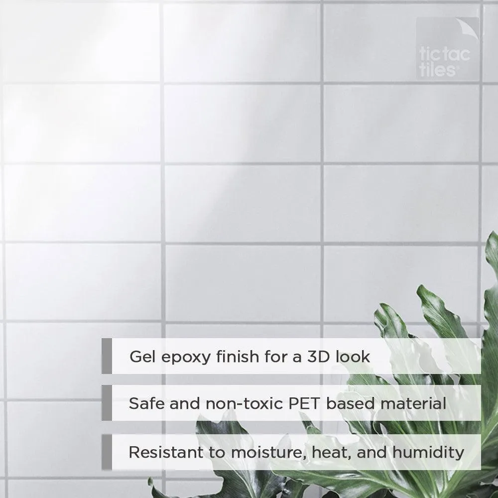 Tic Tac Tiles - 12"x12" Premium Anti Mold Peel and Stick Wall Tile Backsplash in Subway White Straight (10 Tiles), photo 3 of 7