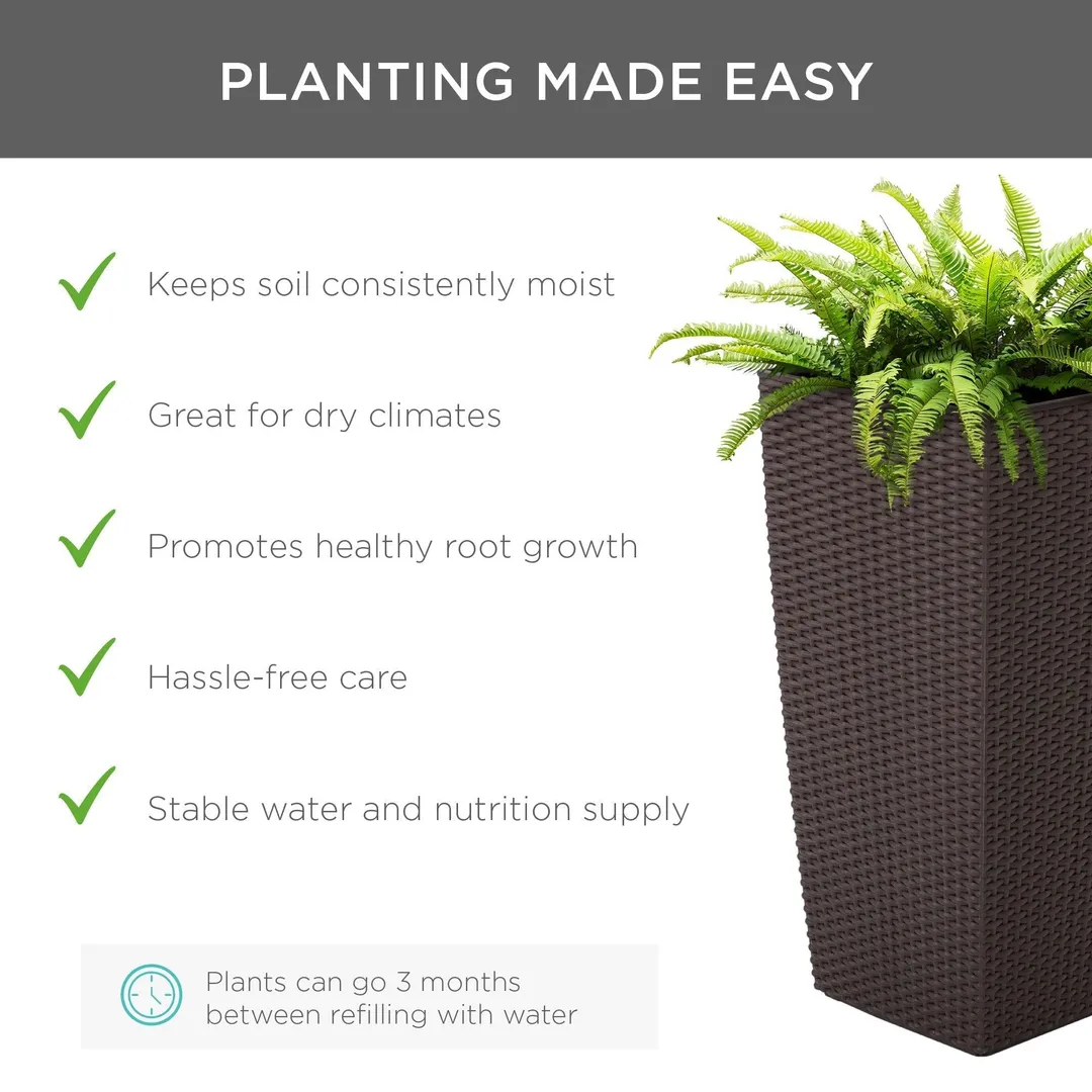 Best Choice Products Indoor Outdoor Self-Watering Planter w/ Wheels, Water Gauge, Liner, Handles, Drainage Plug - Brown, photo 2 of 7