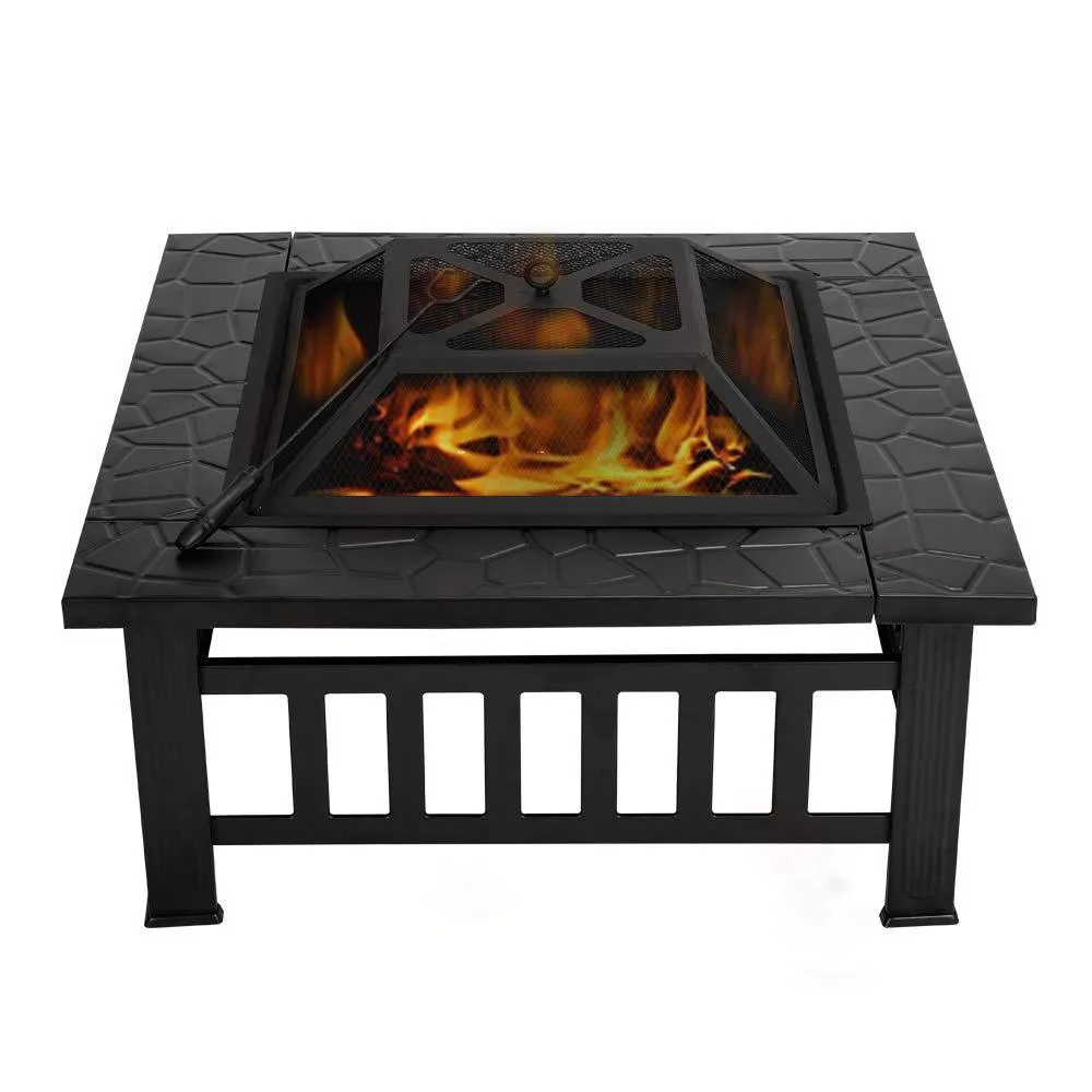 SINOWELL Outdoor Fire Pit Square Metal Firepit Backyard Patio Garden Stove Wood Burning Fire Pit W/Rain Cover, Black, photo 7 of 8