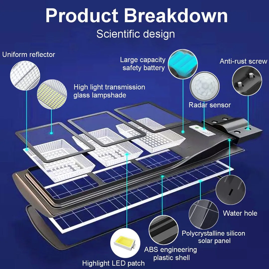 Stoneway 240W/480W Solar Street Light Outdoor Parking Lot Lights LED Solar Light PIR Motion Sensor Remote Control Wall Timing Lamp Garden Path Security Area Lighting, photo 3 of 8