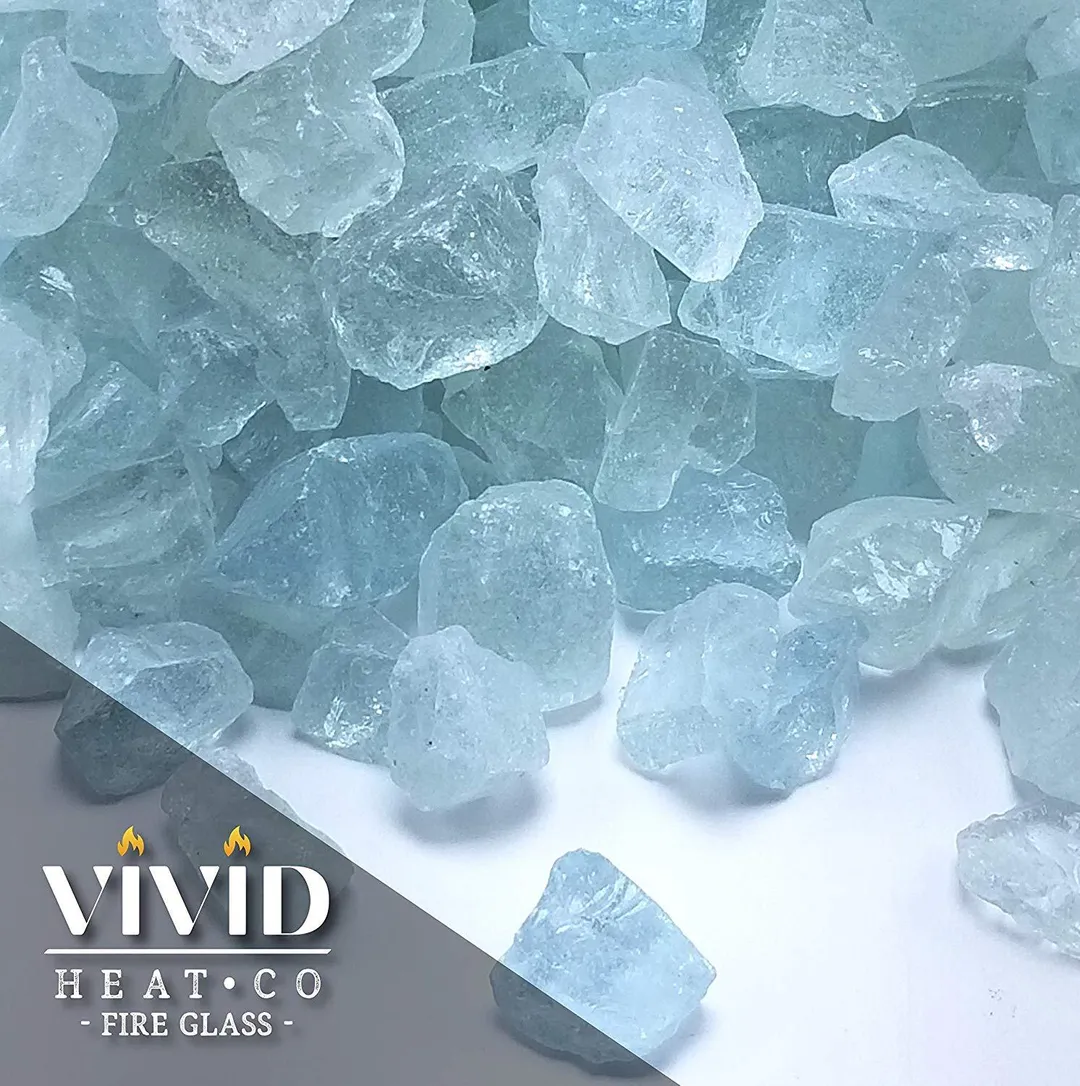 Vivid Heat Glacier Aqua Ice Blue Premium Crushed Fire Glass Rock (5-Pound) Large 1/2, 3/4 & 1" inch Chunky Size - Glass use in Gas Fire Pit, Fireplace, Fire Table Etc., photo 3 of 5