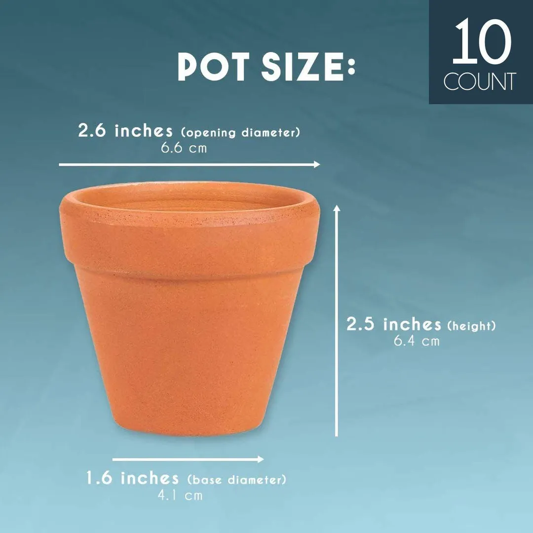 10-Pack 2.6" Terra Cotta Pots, Mini Small Terracotta Flower Clay Pots Planters for Plants with Drainage Holes, Ceramic Pottery Nursery Indoor Outdoor Garden Gardening for Cacti & Succulent 2.6 inches, photo 2 of 7
