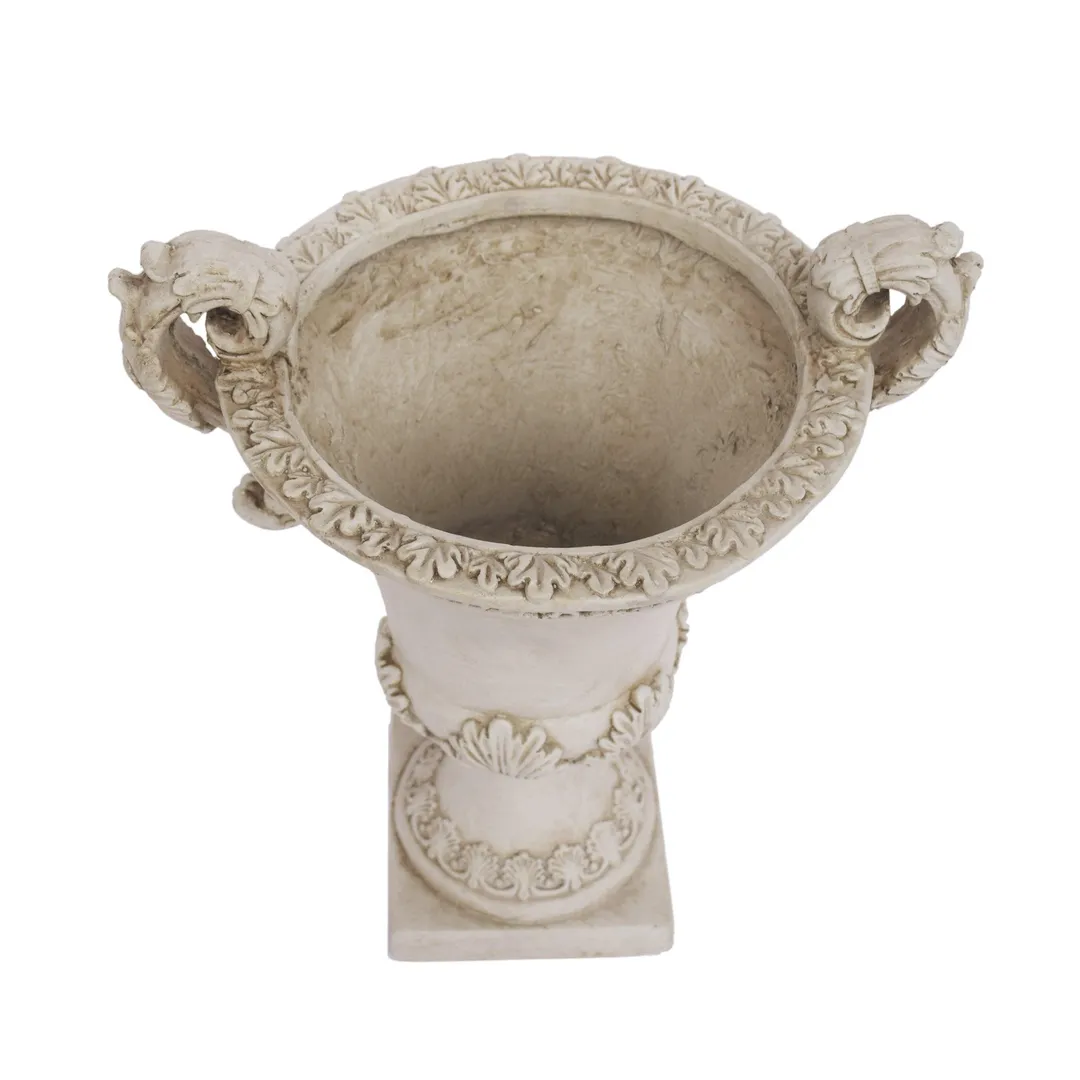 Egypt Outdoor Light Weight Concrete Chalice Garden Urn Planter, Antique White, photo 5 of 7