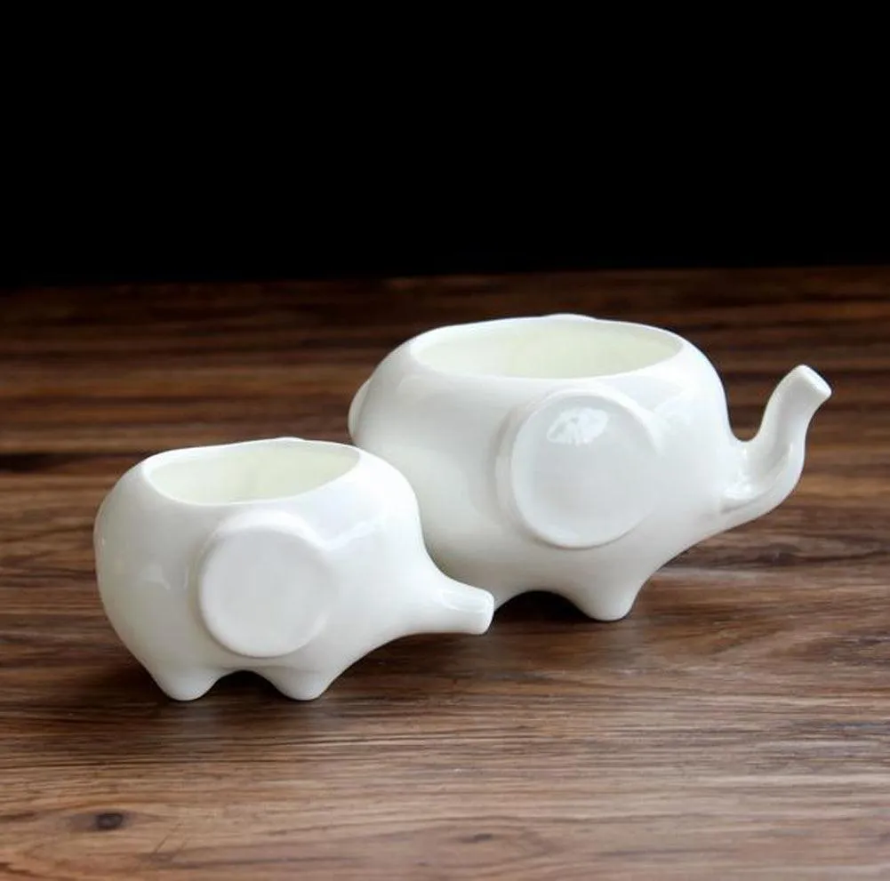 Kawaii Animals Ceramic Flower pot Elephant Succulent Planter Cactus Succulent Plants Flower Cute White Pot (1PCS Elephants), photo 6 of 7