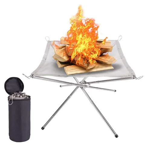 Portable Outdoor Fire Pit Camping Stainless Steel Mesh Fireplace Foldable for Outdoor Patio