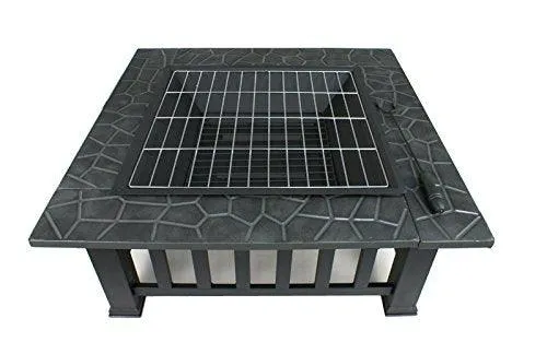 ZENY 32" Zeny Outdoor Fire Pit Square Metal Firepit Backyard Patio Garden Stove Wood Burning Fire Pit W/Rain Cover, Black, photo 4 of 6