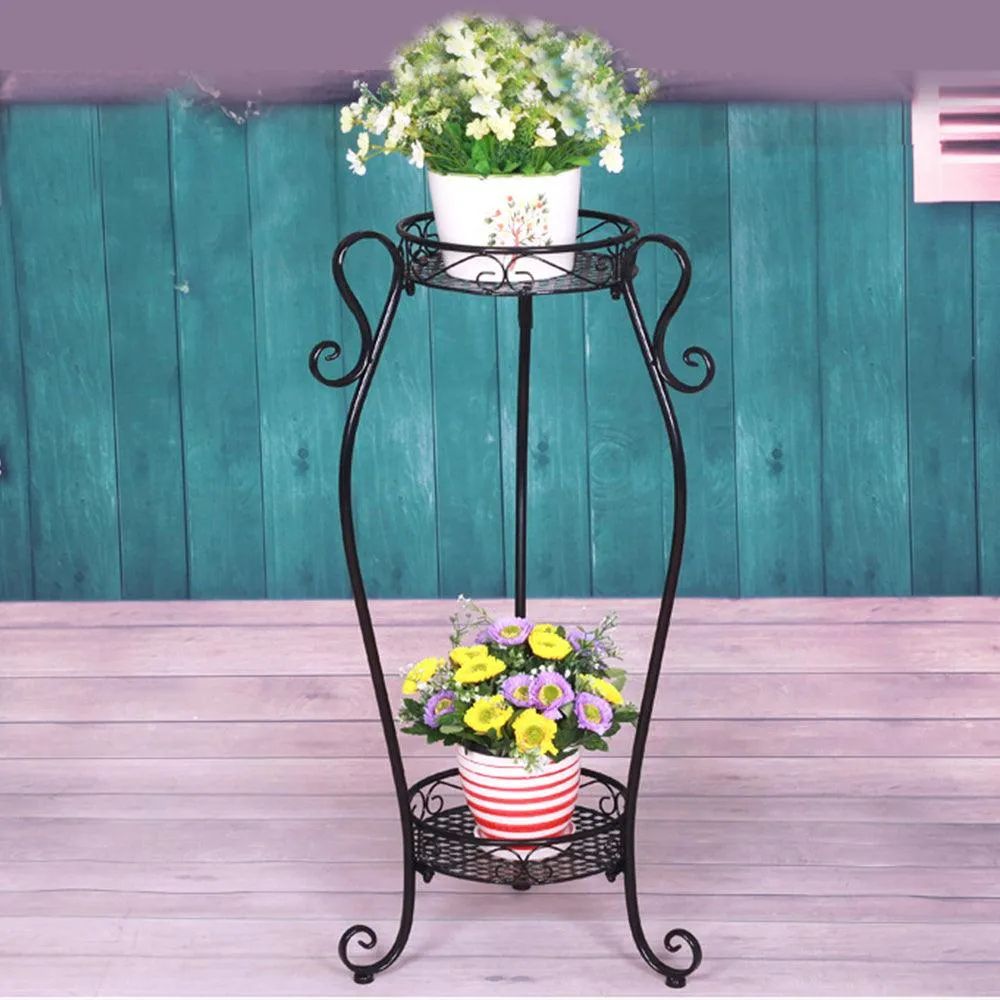 Dazone Demountable Metal 2 Tiers Plant Rack Indoor Floor Model Potted Plant Stand Black, photo 7 of 7