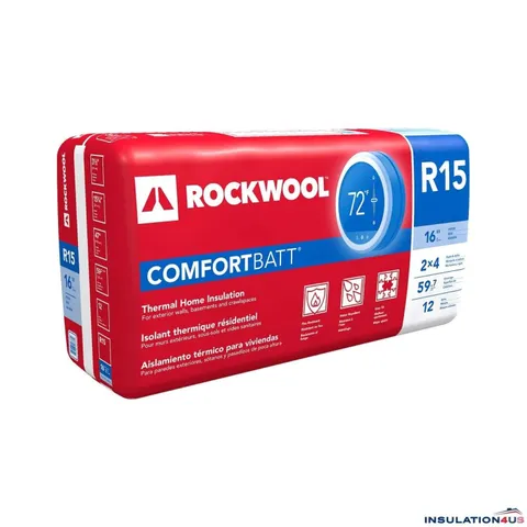 Rockwool ComfortBatt 15.25 in wide · 47 in long R15 Unfaced Insulation Batt 59.7 sq ft