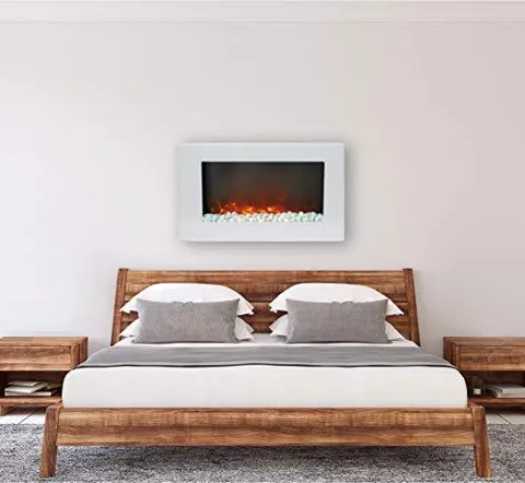 CAMBR30WMEF-1WHT 30" Wall Mount Electronic Fireplace With Crystal Rocks