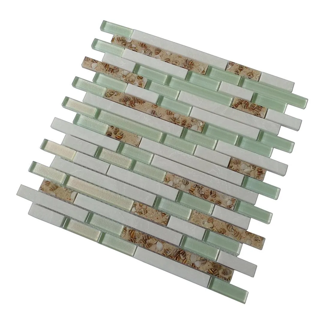 Art3d Oblong Teal Beige Brown 12 in. x 12 in. Glass Stone Mosaic Backsplash Tile(5-Pack), photo 3 of 5