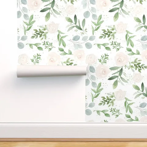 Removable Water-Activated Wallpaper Soft Pink Floral