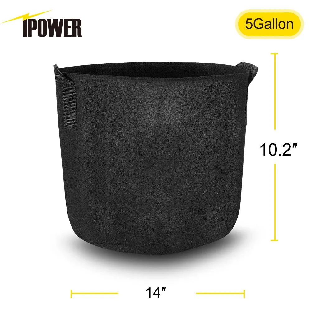 iPower 5-Gallon 5-Pack Grow Bags Fabric Aeration Pots Container with Strap Handles for Nursery Garden and Planting(Black)", photo 6 of 7