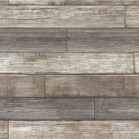 Reclaimed Wood Plank Natural Raised Ink Peel & Stick Wallpaper