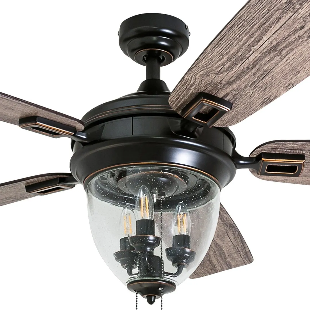 Honeywell Glencrest 52" Craftsman Industrial Oil Rubbed Bronze LED Outdoor Ceiling Fan with Light, photo 11 of 12