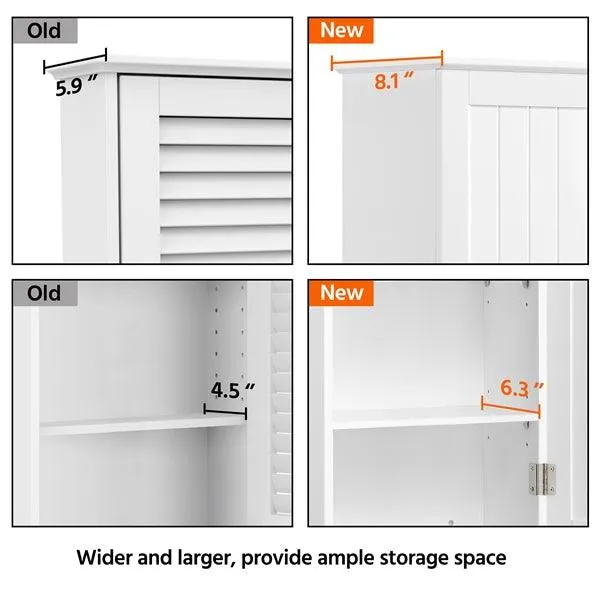 SmileMart Wall Mounted Wooden Storage Cabinet with 3 Tiers Storage Shelves for Kitchen/Bathroom/Living Room, White, photo 6 of 10