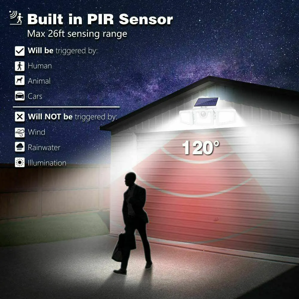 2 Pack - Solar Lights Outdoor, 800LM Wireless LED Solar Motion Sensor Lights Outdoor; 3 Adjustable Heads, 270° Wide Angle Illumination, IP65 Waterproof, Security LED Flood Light, photo 2 of 10