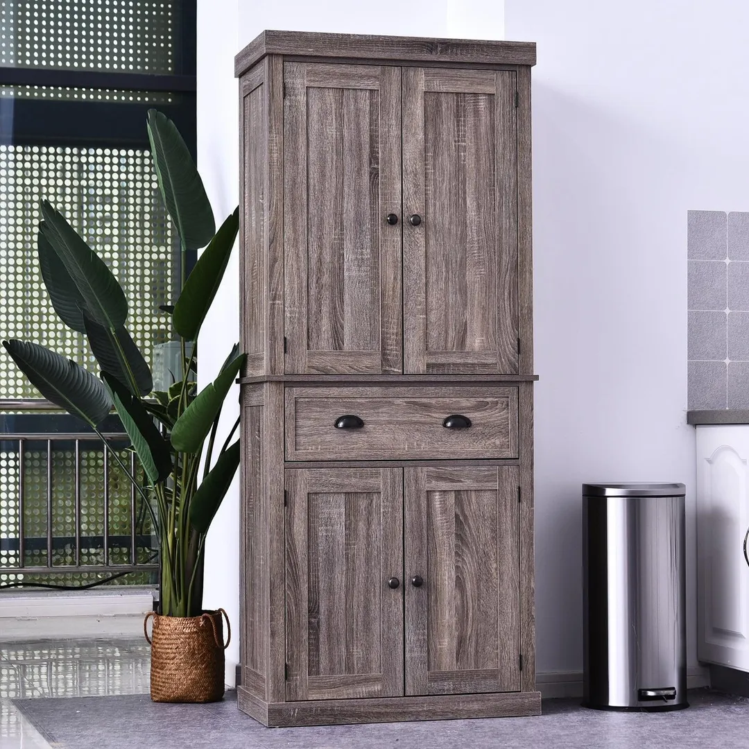 HOMCOM 72 H Traditional Colonial Freestanding Kitchen / Bathroom Storage Pantry with 1 Center Drawer and 2 Cabinets, photo 8 of 8