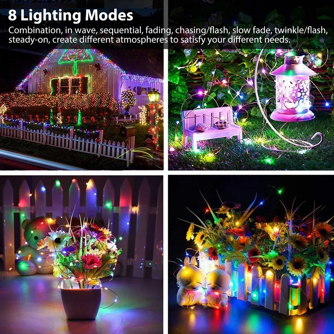 EEEkit 1/2Pcs 78.7ft Outdoor Solar String Lights,240 LED Solar Fairy Lights with 8 Lighting Modes Waterproof, Flexible Copper Wire String Lights,Christmas Decoration for Home Garden Wedding Holiday Party, photo 3 of 9