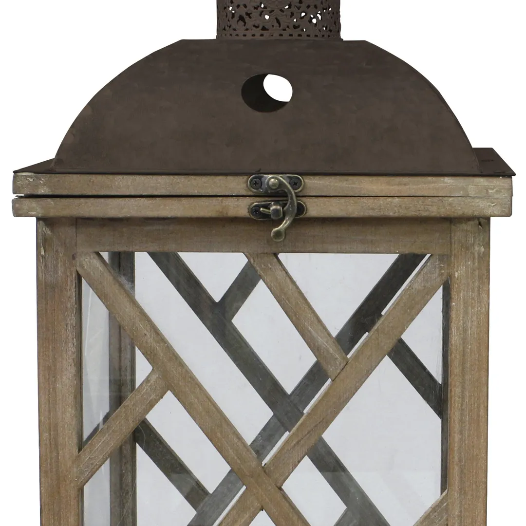 Stonebriar Collection Stonebriar Decorative Wooden Hurricane Candle Lantern Set - Indoor or Outdoor Use - Set of 2, photo 3 of 7