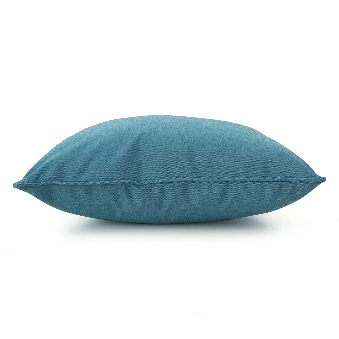 Esme Outdoor Water Resistant Fabric Solid and Striped Square Throw Pillows, Set of 4, Dark Teal, photo 9 of 11